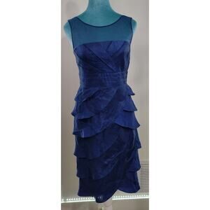Adrianna Papell Occasions Dress Womens 2 Tiered Navy Midi Dress Special Occasion